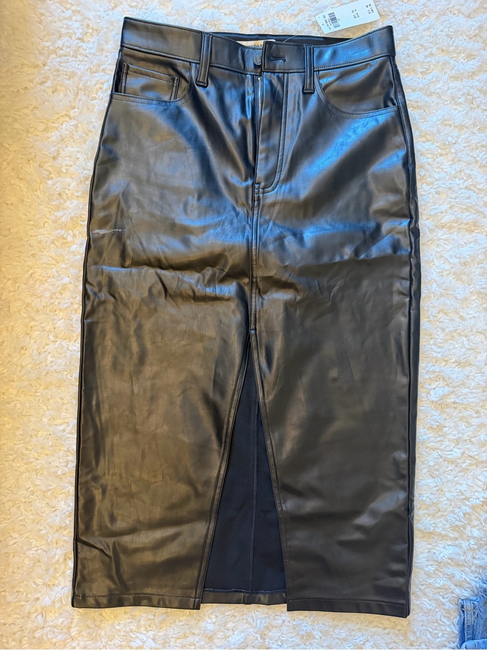 Abercrombie & Fitch Black Faux Leather Pencil Skirt with Front Vent